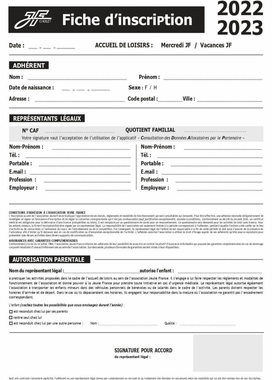 Fiche d’inscription